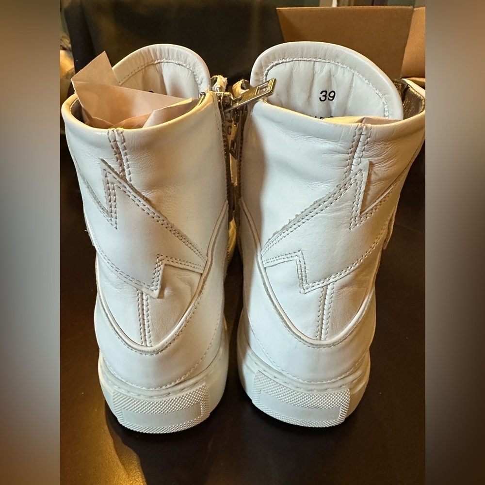 NIB Zadig & Voltaire High Flash Leather High-Top Sneakers Size 39 Blanc White 8 - Picture 11 of 13